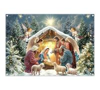 Luminora 2,1 x 1,5 m Toile de Fond Naissance de Jésus, Grange, Noël, Nativité, Ange, chèvre, Nuit, étoile, forêt, Enfants, Famille, église, décoration de fête