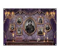 Luminora 2,1x1,5 m Toile De Fond Gothique Violet Portrait Vampire Halloween | Tissu Polyester, Tapisserie Motif Cadres Anciens Galerie, Accessoires De Fête, Banderoles Décoratives, Fond Photo Extérieur