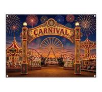 Luminora 2,1x1,5 m Toile de Fond Parc d'attractions Carnaval Vue Nocturne | Tissu polyester, Décoration manège et aire de jeux, ambiance anniversaire cirque pour enfants et célébrations