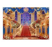 Luminora 2,1x1,5m Décor de Salle de Bal Palais Royal, Tapis Rouge Luxueux, escalier Floral, décor de château, décorations pour fête d'enfants Princesse, Accessoires Photo