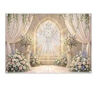 Luminora 2,1x1,5m Fond Chapelle Croix baptême Communion élégante | Tissu polyester, fond religieux vitrail lumineux, fête, bannière déco, photobooth extérieur