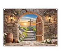 Luminora 2,1x1,5m Fond de Pâques avec Croix chrétienne, thème de la Résurrection, Crucifixion et Lever de Soleil. Accessoires pour Photos, bannières et événements Religieux.