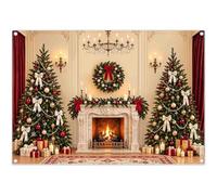 Luminora 2,1x1,5m Fond de scène cheminée de Noël sapins Couronne Cadeaux | Tissu polyester, pièce luxueuse bougies boîtes, fournitures d'anniversaire enfants et famille, cabine photo extérieure