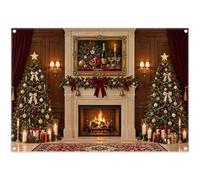 Luminora 2,1x1,5m Fond de scène cheminée de Noël sapins Tableau Cadeaux | Tissu polyester, pièce luxueuse sombre bougies boîtes, fournitures d'anniversaire enfants famille, cabine photo extérieure