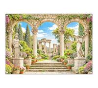Luminora 2,1x1,5m Fond de Scène Jardin Romain Ancien, Arrière-Plan | Colonnes Classiques, Florale Arche en Pierre, Décoration Bannière pour Mariage Anniversaire, Accessoire Photomaton