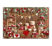 Luminora 2,1x1,5m Fond Rustique pour la Saint-Valentin, avec Rose Rouge, cœur et Ours en Peluche en Bois, Cadeau d'amour, décoration pour fête d'anniversaire de Couple, Accessoires Photo