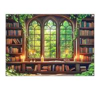 Luminora 2,1x1,5m Rétro Bibliothèque Fenêtre Toile de Fond Rustique Bois | Étagère Vignes Arrière-Plan Bureau te Enseignant Étudiant Étude Décorations Photo Bannière Accessoires