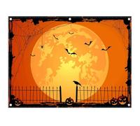 Luminora 2,4 x 1,8 m Toile de Fond Jaune pour Halloween, Ciel Nocturne et Lune, Lanterne Citrouille, Toile d'araignée Noire, clôture mystérieuse, décoration de Vacances, bannière Photo de fête