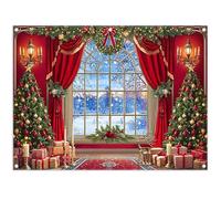 Luminora 2,4x1,8m Toile de Fond de Noël Rideau Rouge Sapin Hiver Neige Nuit Cadeau Élan Photographie Fond Décorations de fête de Noël Bannière Photo Accessoires