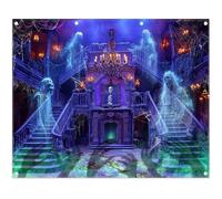 Luminora 3 x 2,4 m Halloween Effrayant Château Médiéval Horreur Maison Hantée Toile de Fond Fantôme Horloge Tour Mains Maléfiques Arrière-Plan Enfants Décoration de Vacances Fête Photo Bannière