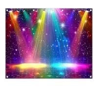 Luminora 3 x 2,4 m Tissu Disco Arc-en-Ciel Toile de Fond de Scène Années 70 80 90 Vintage Musique Club Danse Fond Rock Glow Néon Lumières Décorations de Fête Bannière Photo Accessoires