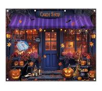 Luminora 3 x 2,4 m Toile de Fond Violet Halloween Sorcière Candy Shop Feuilles d'érable Grimoire Citrouille Lumières Toile d'araignée Décor Trick Or Treat Bannière Photo de fête