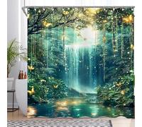 Luminora Rideau de Douche Spring Forêt enchantée pour Salle de Bain Cascade Ruisseau Papillon Pays des Merveilles Décorations Ensembles avec 12 Crochets Polyester imperméable 1,8x1,8 m