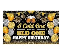Luminora Toile de fond « Happy Birthday » noire et dorée pour homme - 182,9 x 109,2 cm - Motif « A Cold One For The Old One For The Old One » - Ballon, bière, whisky - Décoration pour adulte