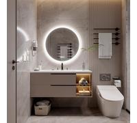 luminorcrest Miroir rond LED 70 cm, miroir de salle de bain avec lumière, anti-buée, 3 couleurs à intensité variable, avant et rétroéclairé, CRI90+, bouton tactile, horizontal/vertical
