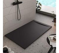 Luminosa ArredoBagno Marmoresina Receveur de douche 70 x 170 cm - Effet pierre antidérapant avec GelCoat - Modèle Venice, couleur noire, grille design, bonde incluse