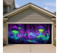 Luminous-at Night Housse de porte de garage en forme de champignon néon - Grandes décorations de porte de garage - Décoration de jardin et d'Halloween - Art de cour toute l'année - 400 x 180 cm
