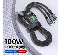 Luminous Data Cable 3 In1 Mobile Phone Charging Cable 100W Fast Charge Braid Typec Data Cable For Iphone Samsung Xiaomi Huawei.Black.1.2M