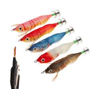 Luminous Shrimp Lure Lot de 5 leurres artificiels pour crevettes en bois - Appâts de pêche d'eau douce avec hameçons de calmar - Accessoires de pêche pour l'extérieur