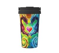 Luminous Twin Dragons Tasse à café isotherme avec couvercle, gobelet de voyage anti-fuite en acier inoxydable