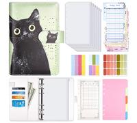 Luminzo Agenda budgétaire A6 avec pochettes à fermeture éclair, classeur pour argent comprenant des feuilles budgétaires, des étiquettes autocollantes, 13,5 x 18,8 cm, Poker Cat