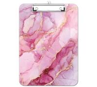 Luminzo Porte-bloc mignon en plastique, pince métallique discrète, format A4 9 x 12,5 pouces, 8,5 x 11 pouces, pour enseignants, infirmières, salles de classe (Pink Marble)