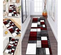 LUMIPAP Tapis de couloir antidérapant 60 x 90 cm - Noir et blanc et rouge - Avec joints en blocs - Lavable - Antidérapant - Lavable - Vendu au mètre - Longueur réglable - 40 à 120 cm de large