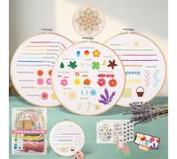 Lumirelle Kit de broderie pour adultes débutants - Kit de démarrage complet avec tutoriel vidéo - Tissu pré-imprimé 31 points d'entraînement - Kit de bricolage avec fils et outils
