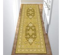 Lumirug Tapis de couloir turc anatolien en peluche douce avec motif médaillon, décoration bohème, lavable, antidérapant, long tapis pour couloir, entrée, cuisine, chambre à coucher, 80 x 230 cm, jaune