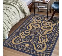 Lumirug Tapis mystique oriental en peluche douce avec bordure florale style bohème minimaliste, lavable, antidérapant, pour salon, chambre à coucher, salon, bleu, 100 x 150 cm