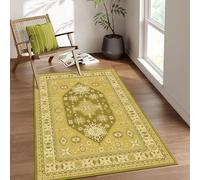 Lumirug Tapis traditionnel turc anatolien en peluche douce avec motif médaillon, décoration bohème, lavable, antidérapant, long tapis pour couloir, entrée, cuisine, chambre à coucher, jaune, 150 x 230