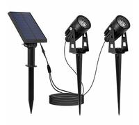 Doubles spots solaires reliés avec panneau solaire déporté 2 en 1 à piquer ou à fixer éclairage puissant LED blanc froid 2x ROUNDY H27 cm