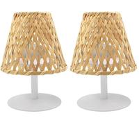 Lumisky Lampe de table sans fil bambou naturel LED blanc chaud/blanc dimmable IBIZA H26cm (Lot de 2)