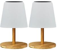 Lumisky Lampe de table solaire et rechargeable LED blanc chaud/blanc dimmable pied en bambou STANDY MINI WOOD SOLAR H25cm (Lot de 2)