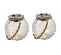 Lumisky Lot de 2 boules solaires en verre craquelé à poser poignée corde micro LED blanc chaud CRACK BALL CORD H13cm