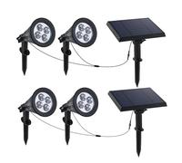 Lumisky Lot de 2 double spot solaire relié avec panneau solaire déporté 2 en 1 à piquer ou à fixer éclairage puissant LED blanc dimmable FAMILY SPIKY H38cm