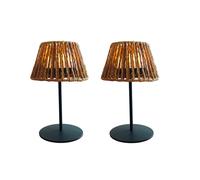 LUMISKY-Lot de 2 lampes Batimex coloris marron effet blanc chaud en raffia et métal - diamètre 12 x 23,5 cm