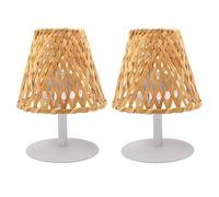 Lumisky Lot de 2 lampes de table sans fil bambou naturel LED blanc chaud/blanc dimmable 2X IBIZA H26cm