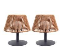 Lumisky Lot de 2 lampes de table sans fil en raphia naturel LED blanc chaud/blanc dimmable 2X STANDY MINI RAFFY H22cm