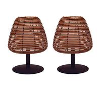 Lumisky Lot de 2 lampes de table sans fil en rotin naturel LED blanc chaud/blanc dimmable 2X BOHEME H25cm