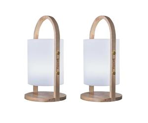 Lumisky Lot de 2 Lanternes sans fil design scandinave poignée bois naturel LED blanc chaud/blanc dimmable WOODY H37cm