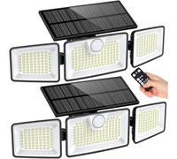 Lumisky Lot de 2 Spots Solaires à 3 Têtes Noires GLEAMAX - Éclairage LED Blanc Puissant, Orientables avec Détecteur de Mouvement et Télécommande, Idéaux pour Jardin, Terrasse et Extérieur