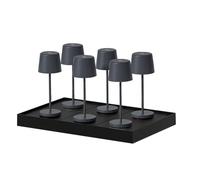 Lumisky Lot de 6 mini lampes de table touch sans fil en aluminium LED MINI ROCK blanc dimmable H22cm avec plateau de chargement