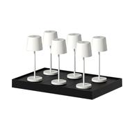 Lot de 6 mini lampes de table touch sans fil en aluminium LED MINI WHITE blanc dimmable H22cm avec plateau de chargement