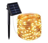 Guirlande lumineuse solaire en cuivre 100 micro LED blanc chaud SKINNY SOLAR 11.9m 8 modes - LUMI JARDIN
