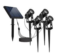 Lumisky Quatre spots solaires reliés avec panneau solaire déporté 4 en 1 à piquer ou à fixer éclairage puissant LED blanc froid 4x ROUNDY H27 cm