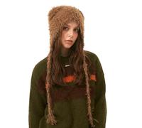 LumiSyne Bonnet Femme Fille Oreille De Chat Mignon Style Y2k Fourrure Tricoté Chapeaux Avec Pois Colorés Longues Sangles D'Oreilles Bonnet Péruvien Chapeau D'Hiver