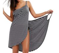 LumiSyne Cache-Maillots Bikini Femme Robe De Caraco à Rayures De Mode Maillots De Bain Sarongs Dos Nu Robe De Plage Col en v Sexy Robe d'Été Jupes Wrap De Plage,Franges Étroites Noir,M