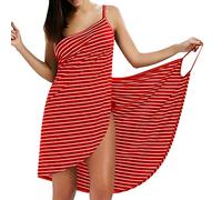 LumiSyne Cache-Maillots Bikini Femme Robe De Caraco à Rayures De Mode Maillots De Bain Sarongs Dos Nu Robe De Plage Col en v Sexy Robe d'Été Jupes Wrap De Plage,Franges Étroites Rouge,3XL