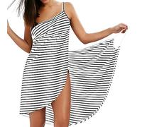 LumiSyne Cache-Maillots Bikini Femme Robe De Caraco à Rayures De Mode Maillots De Bain Sarongs Dos Nu Robe De Plage Col en v Sexy Robe d'Été Jupes Wrap De Plage,Franges Étroites Blanc,S